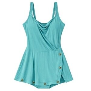 Beyond Control Womens 16 Swimsuit Swim Dress One Piece Grommets Teal Underwire